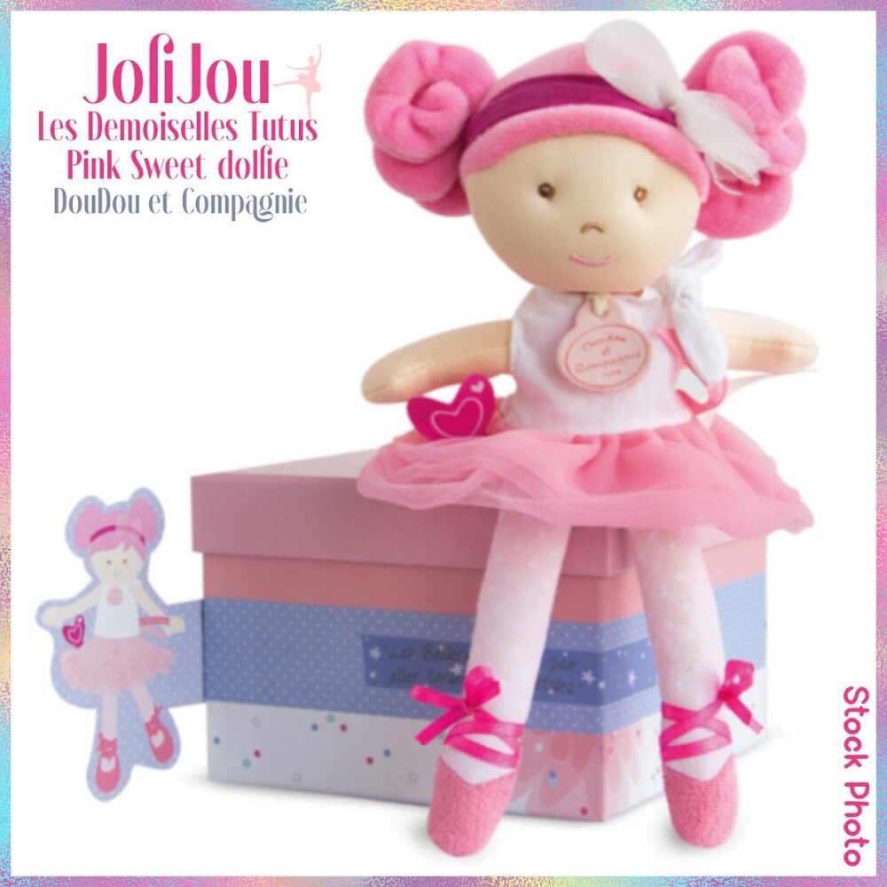 Jolijou Paris Plush Doll Little Pink Tutu Pink Hair Ballerina 9" Kids Toy Cute